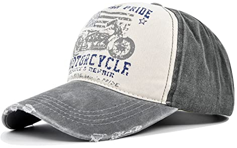 YULOONG Vintage Baseball Cap Washed Denim Trucker Cap Motorrad Print Muster Outdoor Sonnenhut 100% Baumwolle für Herren Damen F