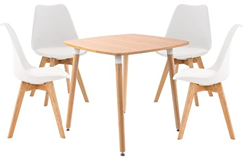 CLP Sitzgruppe Liborg I 4X Stuhl Linares + 1X Tisch Viborg I Moderne Essgruppe, Farbe:Natur/weiß