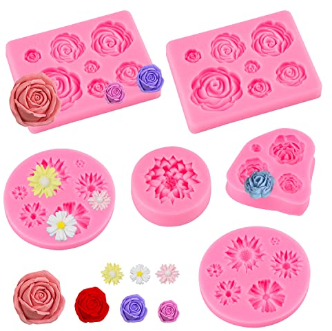 6 Stücke 3D Blume Silikon Seifen Form, Rose Blume Fondant Form Blume Blühen Rose Form Silikon Form Harz Rose Kerzen Form für Kuchen Dekoration Schokolade Handgemachte Süßigkeit Herstellung