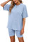 NIUDAU Damen Pyjama Set Drop Shoulder Kurzarmshirt und Shorts Zweiteile Schlafanzug Set Sommer Sleepwear Hausanzug Sets Einfarbig