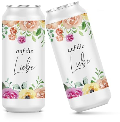 heaven+paper Prosecco Dosen Aufkleber JGA Rosen Auf die Liebe Deko jga Accessories & Hochzeit Deko außergewöhnlich (15x Set) für alle üblichen Sektdosen - Prosecco Dosen Sticker selbstklebend