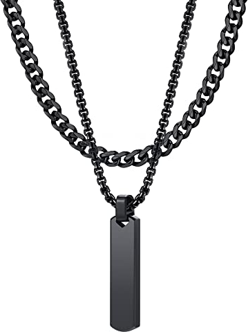 TempBeau Halsktte Herren Personalisiertes Papa : Gravur Geometrisch Halskettes Männer Schwarz mit 60cm Ketten Edelsathl Schmuck Geschenk Vatertagsgeschenk für Dad