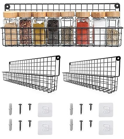 Kempt Wall Mounted Spice Rack for Inside Cupboard, Wall Mounted Kitchen Shelf, No Drill Metal Shelves, Self-Adhesive Fridge Storage, Cupboard Storage
