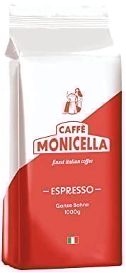 CAFFÈ MONICELLA Espresso 1kg Ganze Bohne - Röstig, Schokoladig - Arabica & Robusta - Ideal für Siebträger, Espressokanne & Kaffeevollautomaten - Säurearm - Dunkle, Italienische Röstung