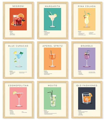 97 Decor Vintage Cocktail Poster - Bar Cart Accessories and Decor, Retro Cocktail Wall Art, Funky Drink Aesthetic Pictures, Colorful Preppy Bar Art Prints for College Dorm Apartment (8x10 UNFRAMED)