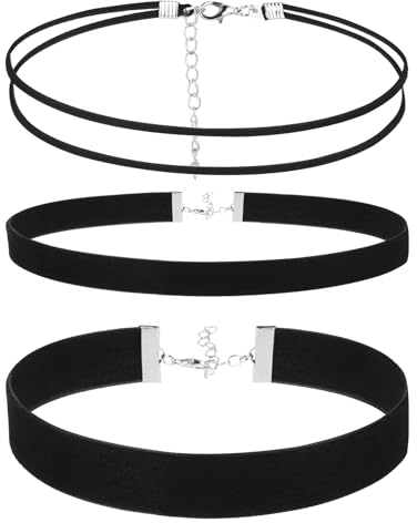 Telooco 3 Stück Samt Trachtenkette Choker Schwarze Samtkragen Damen Verstellbarer Gothic Choker Kette Samt Halskette Choker Mehrschichtig Choker Halsband Damen-und Mädchenschmuck
