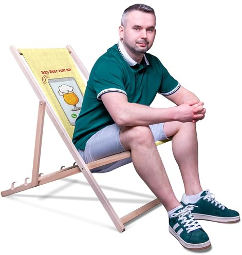 DreamRoots Vatertagsgeschenk für Papa Liegestuhl Holz klappbar aus Buchenholz, bis 130 kg, mit Verstellbarer Rückenlehne faltbar und robust - Bester Papa Geschenke