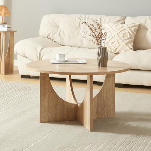 [en.casa] Coffee table Rindal Side table Living room table 80 x 41.5 cm Sofa table Couch table round in Oak look