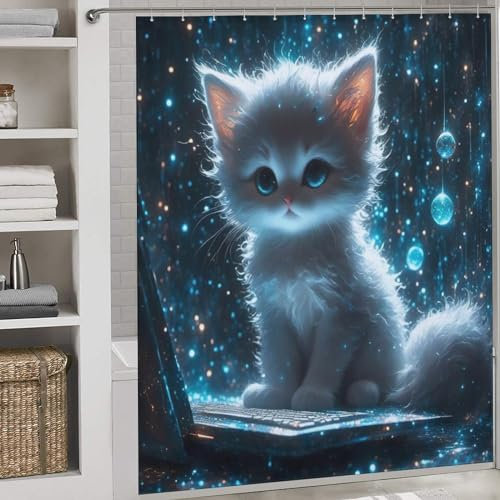PAZZK Chat Rideau De Douche, Rideau De Baignoire, Imperméable, pour Salle De Bain, 72x72Inch (183x183cm)