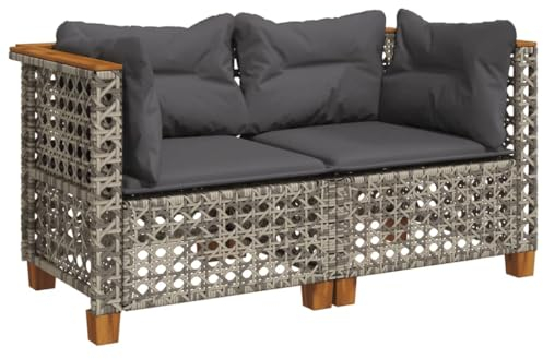 vidaXL Garten Ecksofas 2 STK., Ecksofa mit Kissen, Modular Mittelsofa für Garten, Gartensofa Gartensessel Gartenmöbel, Grau Poly Rattan