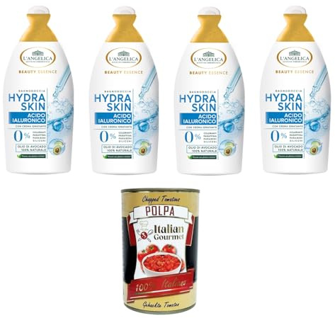 L'Angelica Beauty Essence Hydra Skin Body Wash Hyaluronsäure mit Avocadoöl 4x 520 ml+ Italian Gourmet polpa 400g