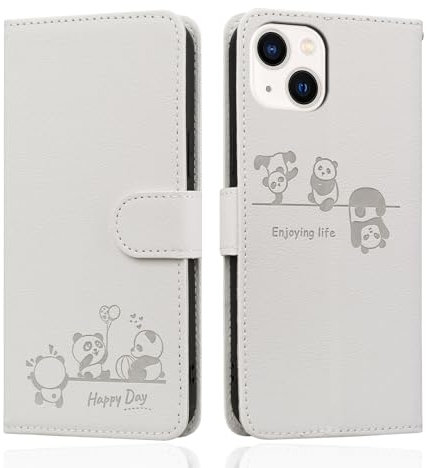 Butnyeoe for iPhone 13 Flip Case with Card Holder, iPhone 13 Wallet Case for Women, PU Leather Magnetic Book Protective Phone Cover, Cute Cartoon Panda White