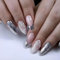 JUSTOTRY 24 Pcs Christmas Press on Nails Short Almond,Silver False Nails with Snow Designs,Pink Oval Stick on Nails for Women,Festival French Fake Nail Medium for Nail Art Gifts
