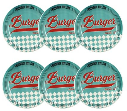 NOVASTYL - Lot 6 assiettes à burger 26cm en grès bleu - 2614660