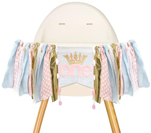 G2PLUS Hochstuhl Banner 1. Geburtstag Blau Rosa, One Girlande Mit Krone, 1 Jahr Geburtstag für Jungen oder Mädchen, Baby Dusche