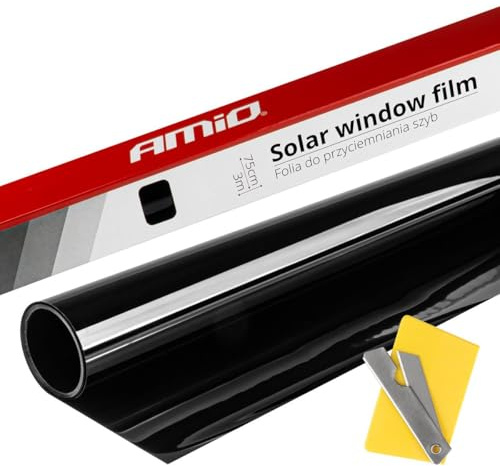 AMIO Autofensterfolie, getöntes Vinyl, Schwarz, 75 x 300 cm (1%), Schwarze Fensterfolie für Sonnenschutz und Privatsphäre mit Werkzeug