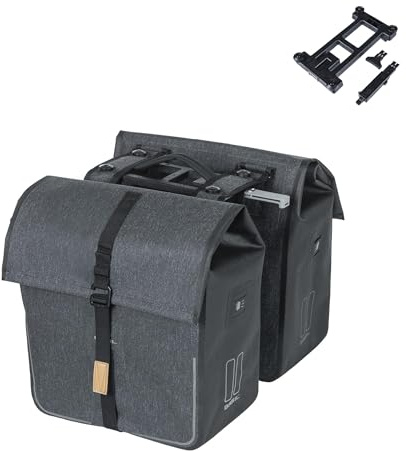 Basil Urban Dry Double Bag MIK - 50L, Grau, wasserdichte Fahrradtasche mit abschließbarer MIK-Adapterplatte, Perfekt für Pendeln, Großeinkäufe und Alltagsfahrten