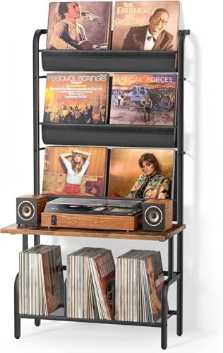 Bikoney Vinyl Record Storage Cabinet - Turntable Stand with Record Holder, Vinyl Wall Mount for up to 300 Albums, Display Shelf Bigger Storage