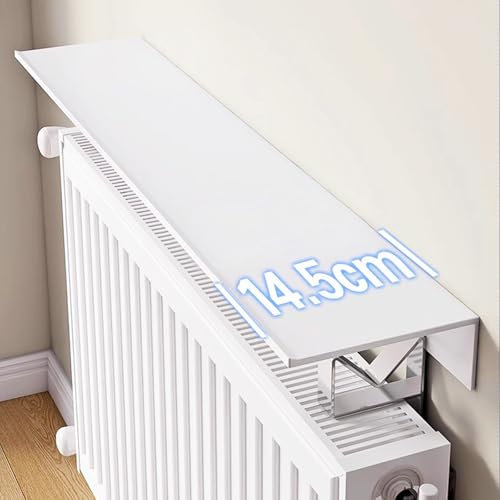 White Floating Radiator Shelves, Upgraded Space Aluminum Slim Radiator Cover Anti-Smoke Dust-Proof, Over Radiator Shelf No Drilling, Load Bearing 30kg,60cm/23.7in(1 section)