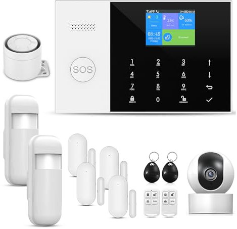 PGST Alarmanlage Haus,WiFi + 4G Wireless Home Einbrecher Alarmanlage Kit Tuya Smartlife APP, mit Kamera Sirene Fenster Türsensor Bewegungsmelder RFID