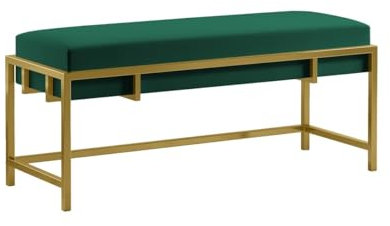 BETTSO - Elegante Sitzbank LAMO - Polsterbank mit Metalbeinen - Moderner Bettbank - Garderobenbank - Sitzhocker Wohnzimmer, Schlafzimmer, Flur - Metalfarbe Gold - Stofffarbe Grün - 100x35x45cm