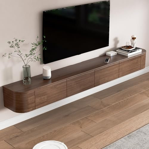 Ribanedy Meuble TV Flottant Moderne | Console Multimédia Murale à Portes Rabattables | Meuble TV de Rangement Spacieux pour Salon et Bureau (Marron, 180 cm)