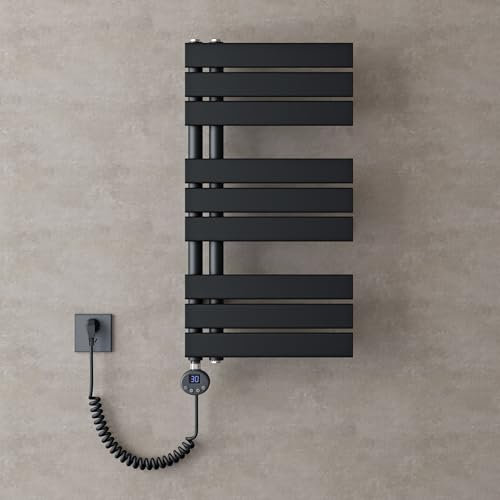 doporro Scaldasalviette Elettrico Bagno con Termostato Digitale e Funzione Timer 76x40cm 600W Antracite, Termoarredo Elettrico Temperatura Regolabile, Radiatore da Parete Verticale - FN