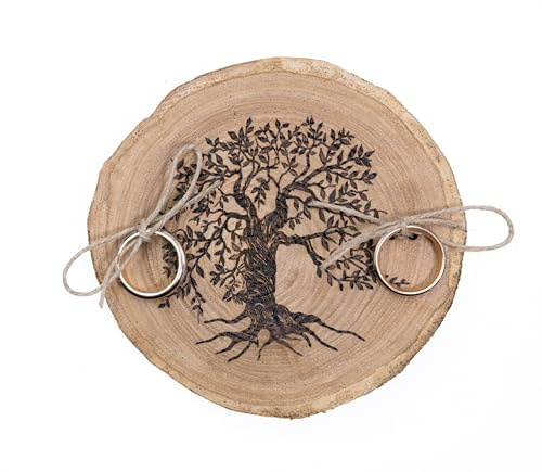 Generico Holz Ringhalter Hochzeit Ringhalter Ringhalter Ehering Ringhalter mit Baum des Lebens Rustikal Mittelalter (Kastanienholz 10/11cm)