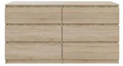 SoDREAMER Kommode mit 6 Schubladen | Farbe: Sonoma-Eiche, 140 cm Ideal für Schlafzimmer Wohnzimmer Kinderzimmer und Büro | Große geräumige Schubladenschrank | 140x75x40 cm