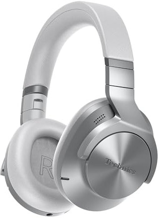 Technics EAH-A800E-S Wireless Headphones, Over Ear Multipoint Bluetooth Earphones With Noise Cancelling and Microphone,Folding Design, Silver (Renewed)
