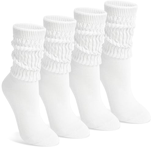 Tialfas Kniestrümpfe Socken Damen Weicher Baumwolle Slouch 4 Paar EU 35-42 | Stulpsocken für Stiefel und Sneaker Scrunch Gestrickte Damensocken Lange Stricksocken für Damen und Mädchen