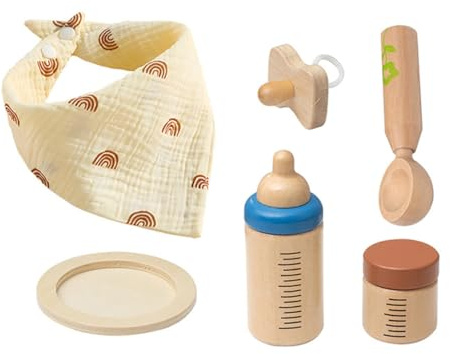 PartyKindom 1 Ensemble Set de Jouets Bois pour Biberon Ensemble Alimentation Éducatif pour Biberon à Jouer pour Jeu de Rôle Développement des Compétences Sociales