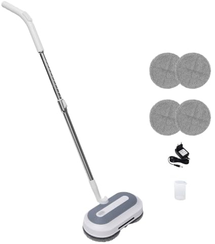 KANBCNG 30W Kabelloser Elektrischer Bodenwischer Handgerät Kabellos Mopp Einstellbare Mop Bar mit LED-Beleuchtungsmechanismus und 4 Wischmopps Akku Wischmopp 2 Schleuderköpfen Bodenreiniger