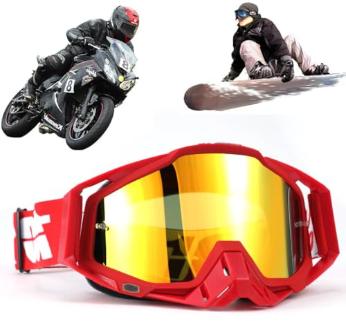 Yoihuqi Motocross Brille, Winddichte Staubdichte Motocross-Brille, SkiBrille, Dirt Bike Crossbrille, Anti Fog UV Skibrille, Off Road Racing Fahrbrille, für Radfahren, Langlaufrennen, ATV, UTV, Rot 3