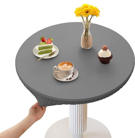 Dtoterul Tischdecke Rund 100cm, PU-Leder, Grau, Wetterfest, Abwaschbar, Gummizug, Für Küche, Garten, Draußen
