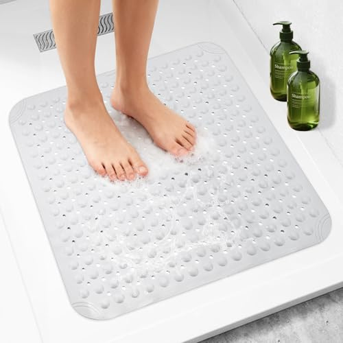Holtrae Duschmatte Rutschfest 80x80cm mit Ablauflöchern und Saugnäpfen Antirutschmatte Dusche Duscheinlage Bodenmatte Saugnapf Massage Saunen Ältere Menschen Duschräume (Grau)