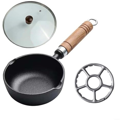 GANCEI Mini Cast Iron Skillet, Thickened Egg Frying Pan Non-Stick Frying Pans With Flat Bottom, Uncoated-Surface For Even Cooking(13 * 5cm+cover+rack)