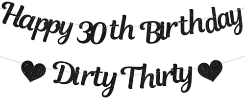 Deko 30 Geburtstag Mann Frau Girlande - 30. Geburtstagsdeko Glitzer Happy Birthday Banner, Dirty Thirty Geburtstagsgirlande für 30 Jahre Geburtstagsparty Dekoration