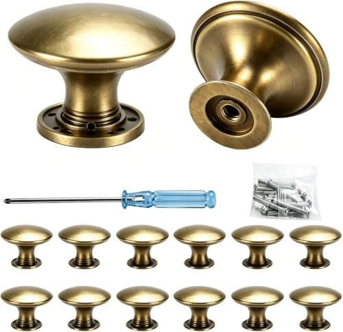 12 Pièces Boutons de Porte, Bouton de Meuble Vintage Chic en Laiton Antique avec Vis Assorties et Tournevis 30mm Poignée Meuble pour Décoration D'intérieur,Placard,Penderie,Tiroir,Armoires de Cuisine