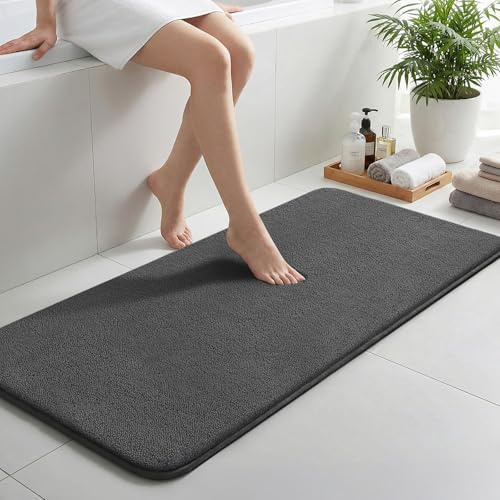 Sour Lemon Badematte rutschfest 50x120 cm, Saugfähige Mikrofaser Badteppich | Dunkelgrau Waschbar Badezimmerteppich Weicher Flauschiger Badvorleger Badezimmermatte für Dusche Badewannen WC