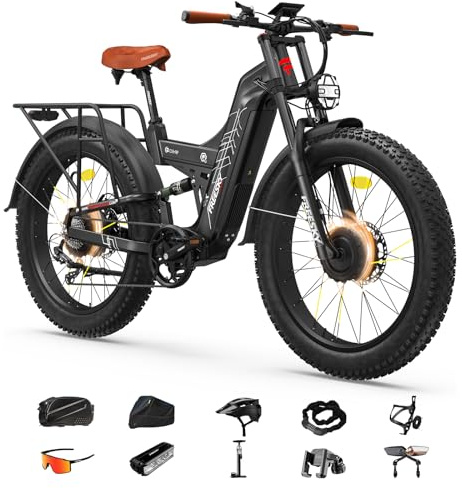 FREESKY Dual Motor 190KM 240NM LG Cells Electric Mountain Bike for Adults | 48V 30Ah Battery,AWD Ebike,Long Range,Full Suspension,26 Fat Tire,UL2849 by TÜV,All Terrain,Off-Road & Commuter & Hunting