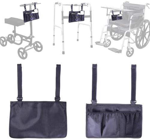 Wheelchair Side Bag with Cup Holder, Armrest Storage Pouch, Waterproof Wheelchair Accessories for Adults, Fits Walker, Rollator, Electric Wheelchair