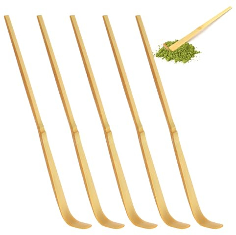 5 cucharas de bambú para medir matcha, cucharas tradicionales japonesas de jashaku para café y espresso, 18 cm de largo, cucharas de té verde