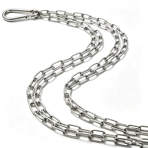 Chains,2mm 6M Stainless Steel Chain Link with Carabiner,Metal Chains for Garden Garage Doors Bikes,Swings & Clotheslines