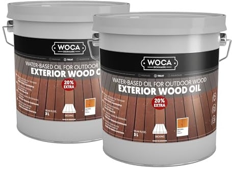 WOCA Denmark Exterior Wood Oil Terrassenöl Natur 2 x 3 L - Durchdringende Beize auf Wasserbasis für Holzterrassen, Zäune, Verkleidungen und Möbel im Außenbereich
