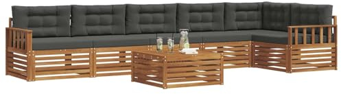 vidaXL Outdoor-Sofagarnitur mit Kissen 7 pcs Natur und Anthrazit, Gartenbank, modernes Ecksofa, strapazierfähige Sitzmöbel, Lounge für Terrasse, stylischer Komfort