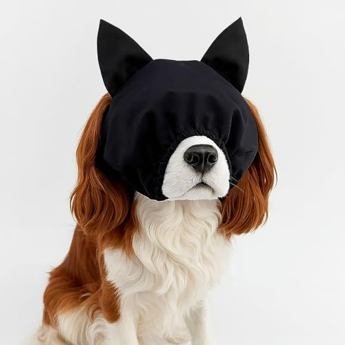 Colenumone Hunde-Beruhigungsmaske, Augenschutz für Hunde zur Fellpflege und gegen Reiseübelkeit, atmungsaktive Nylon-Augenbinde und Maulkorb für Haustiere für Reisen und Tierarztbesuche, Schwarz, S