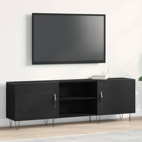 Ziaphsol Meuble TV Mural en chêne Noir 150 cm avec Portes et étagères pour Salon Moderne Support écran Design et Rangement Pratique