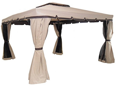 MICHELE SOGARI Gazebo 3X4 Giardino in Alluminio Copertura 250 GR. Antipioggia ZANZARIERE E Teli Laterali - Colore Beige Chiaro