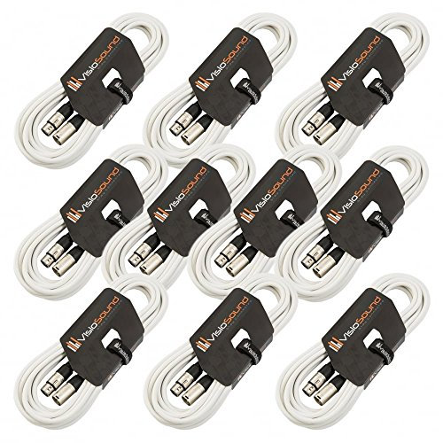 VisioSound 10 x 6m Male to Female XLR Mic Leads/Balanced Microphone Cables / 8 Colours / 10 Pack White